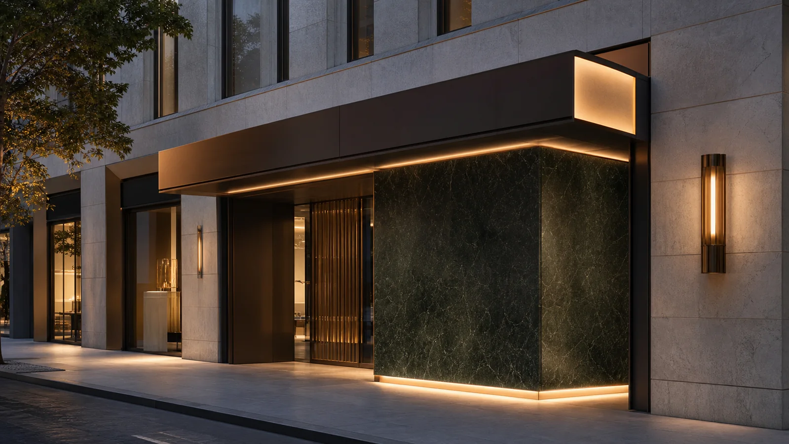 Illustrative flagship storefront signage concept